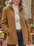 Fleece Bomberjack met Opstaande Kraag voor Dames - Camel