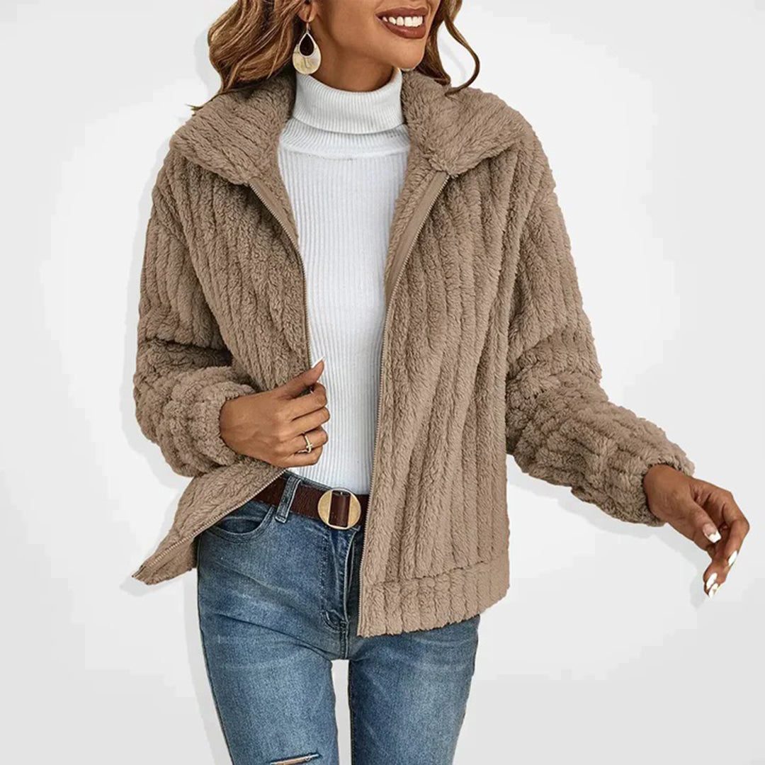 Fleece Cardigan met Opstaande Kraag voor Dames - Khaki