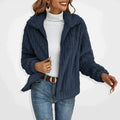 Fleece Cardigan met Opstaande Kraag voor Dames - Marineblauw