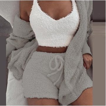 Fleece Gebreide Set met Crop Top en Korte Broek voor Dames