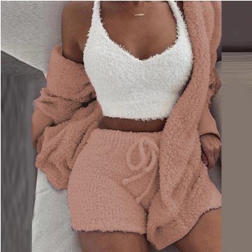 Fleece Gebreide Set met Crop Top en Korte Broek voor Dames - Oranje
