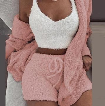 Fleece Gebreide Set met Crop Top en Korte Broek voor Dames - Roze