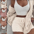 Fleece Gebreide Set met Crop Top en Korte Broek voor Dames - View 5