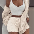 Fleece Gebreide Set met Crop Top en Korte Broek voor Dames - Wit