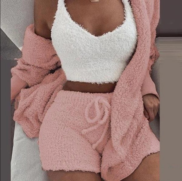 Fleece Gebreide Set met Crop Top en Korte Broek voor Dames - View 8