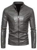 Fleece Gevoerde Leren Jas met Opstaande Kraag voor Heren - View 9