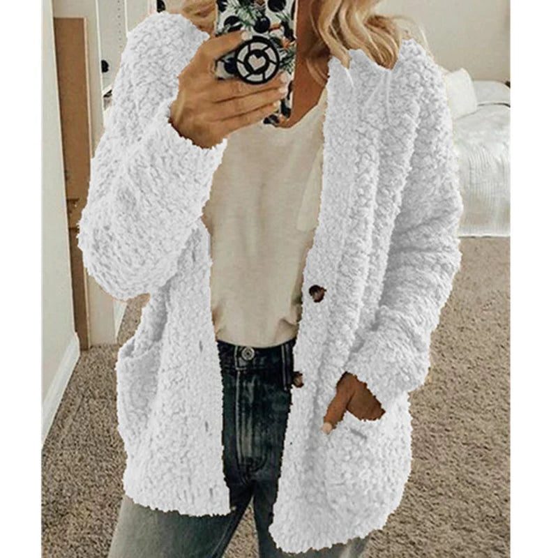 Fluffy Cardigan met Zakken voor Dames - Wit