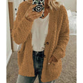 Fluffy Cardigan met Zakken voor Dames - Koffiebruin