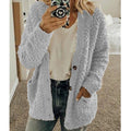 Fluffy Cardigan met Zakken voor Dames - Lichtgrijs
