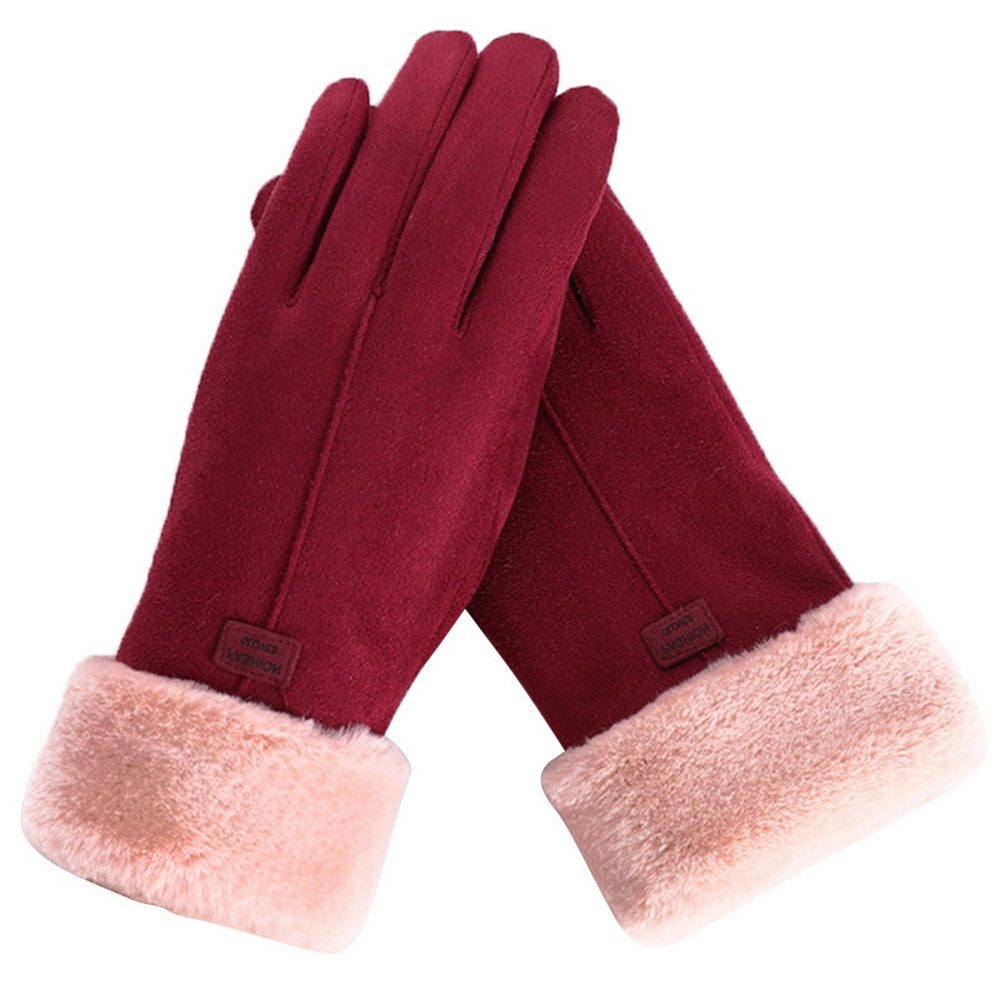 Fluffy Gevoerde Touchscreen Handschoenen voor Dames - Rood