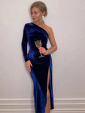 Fluweelachtig One-Shoulder Cocktailjurk voor Dames - Blauw