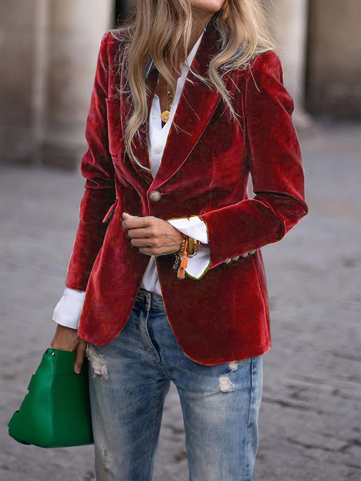 Fluwelen Blazer met Gouden Knoppen voor Dames