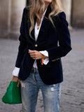 Fluwelen Blazer met Gouden Knoppen voor Dames - Zwart