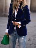 Fluwelen Blazer met Gouden Knoppen voor Dames - Donkerblauw
