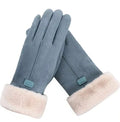 Fluwelen Handschoenen met Touchscreen en Bontafwerking voor Dames - Blauw