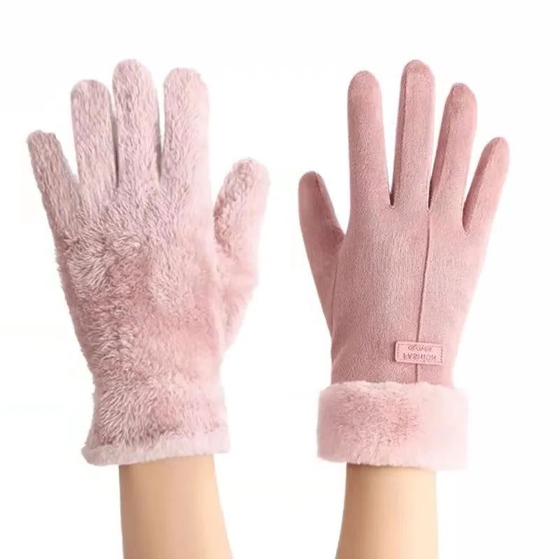 Fluwelen Handschoenen met Touchscreen en Bontafwerking voor Dames - View 11