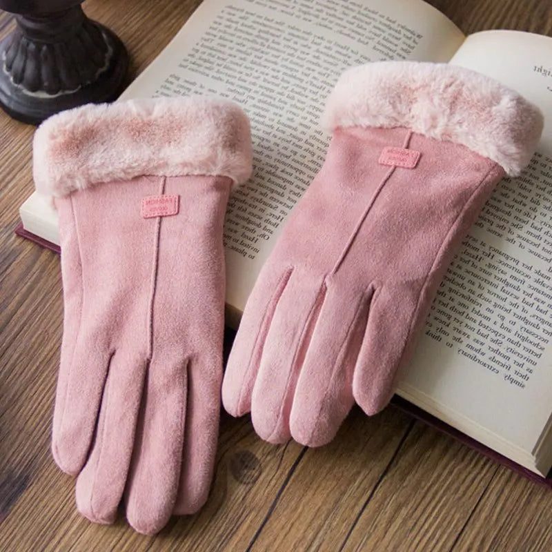 Fluwelen Handschoenen met Touchscreen en Bontafwerking voor Dames - View 12