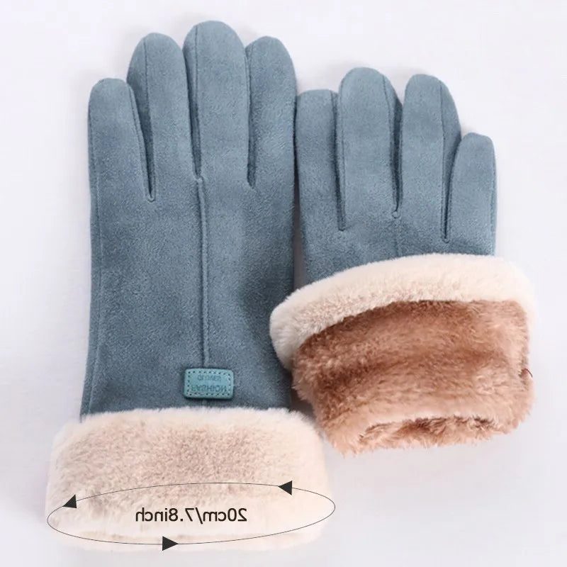 Fluwelen Handschoenen met Touchscreen en Bontafwerking voor Dames - View 6