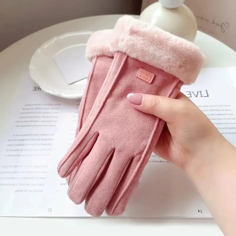 Fluwelen Handschoenen met Touchscreen en Bontafwerking voor Dames - View 7