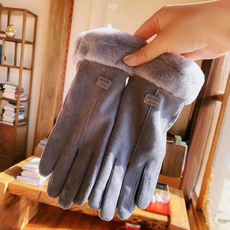Fluwelen Handschoenen met Touchscreen en Bontafwerking voor Dames - View 8