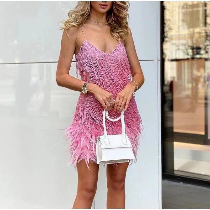 Franje Cocktailjurk met Spaghettibandjes voor Dames - Roze
