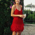 Franje Cocktailjurk met Spaghettibandjes voor Dames - Rood