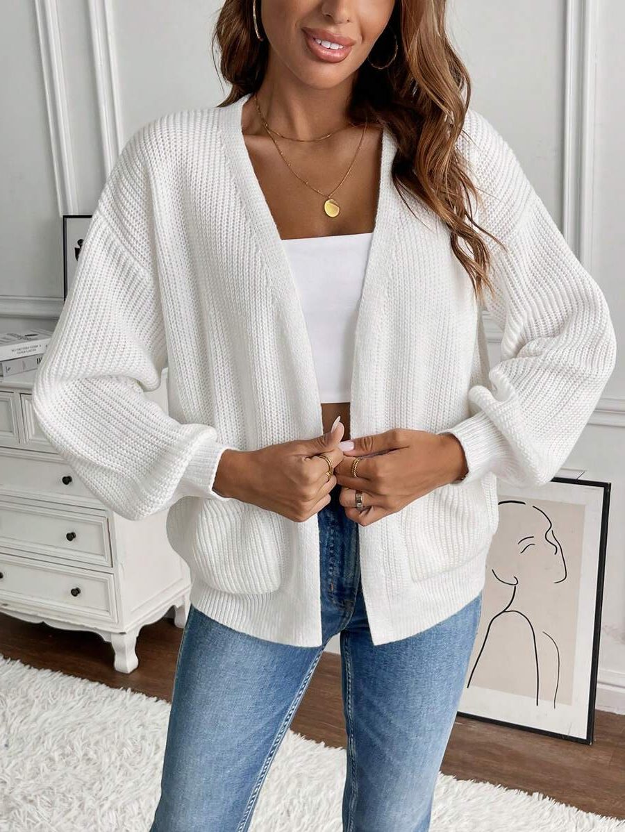 Gebreide Cardigan met Lange Mouwen en Steekzakken voor Dames - View 10