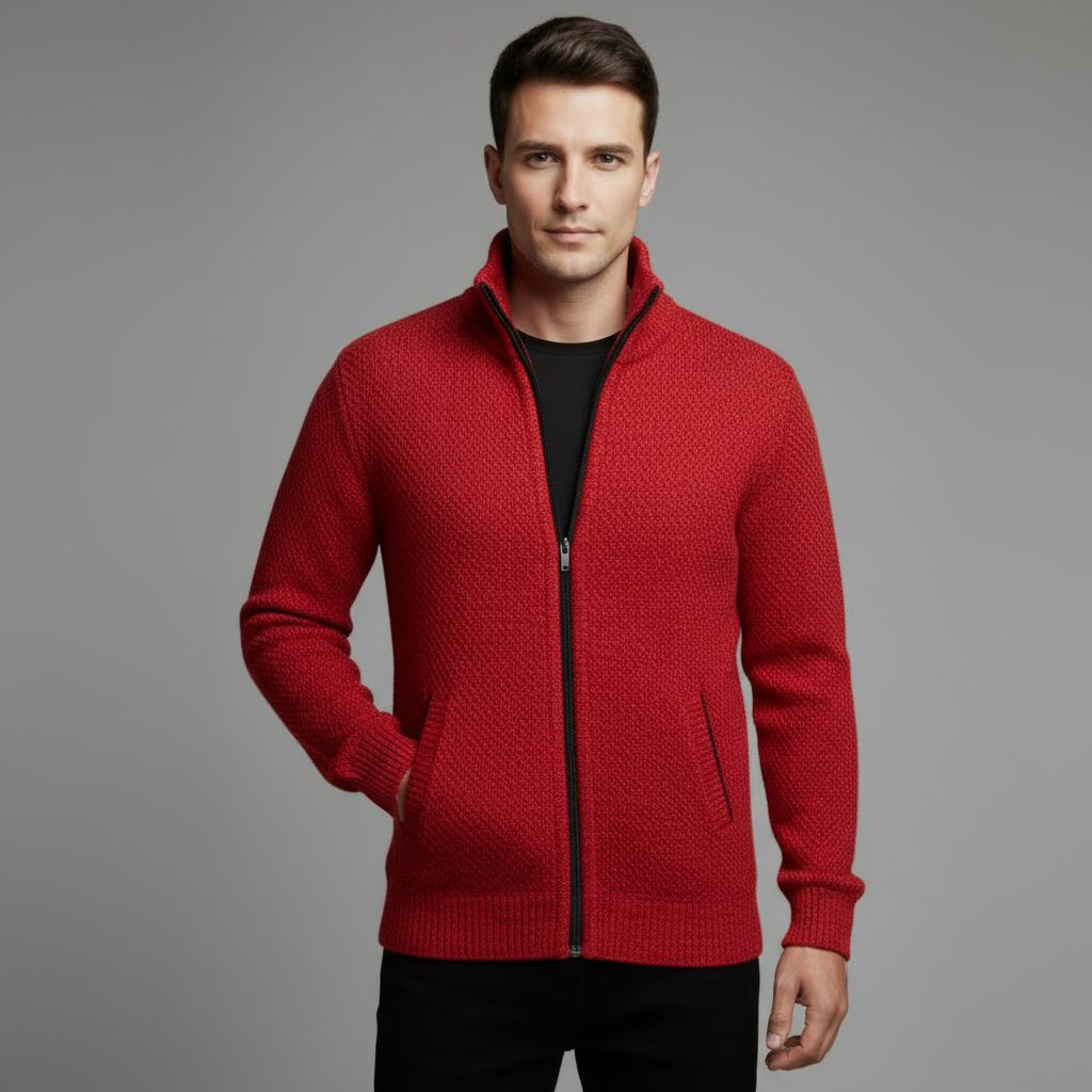 Gebreide Cardigan met Opstaande Kraag voor Heren - View 12