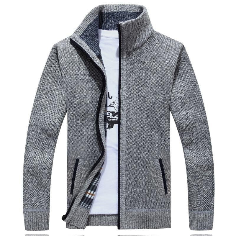 Gebreide Cardigan met Opstaande Kraag voor Heren - Lichtgrijs
