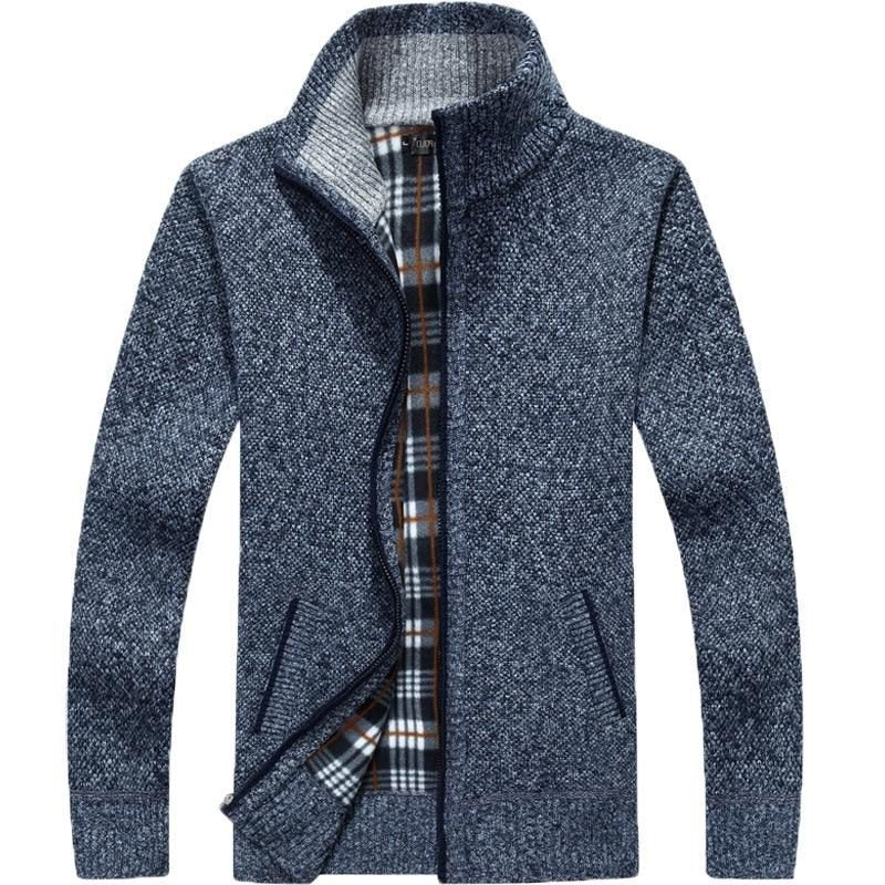 Gebreide Cardigan met Opstaande Kraag voor Heren - Marineblauw