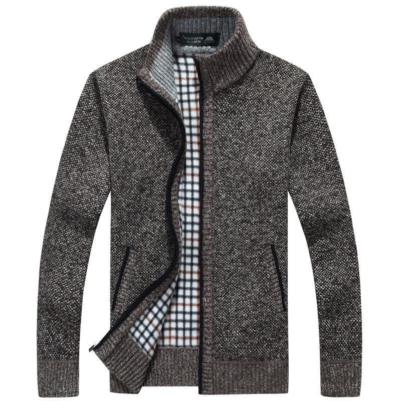 Gebreide Cardigan met Opstaande Kraag voor Heren - Bruin
