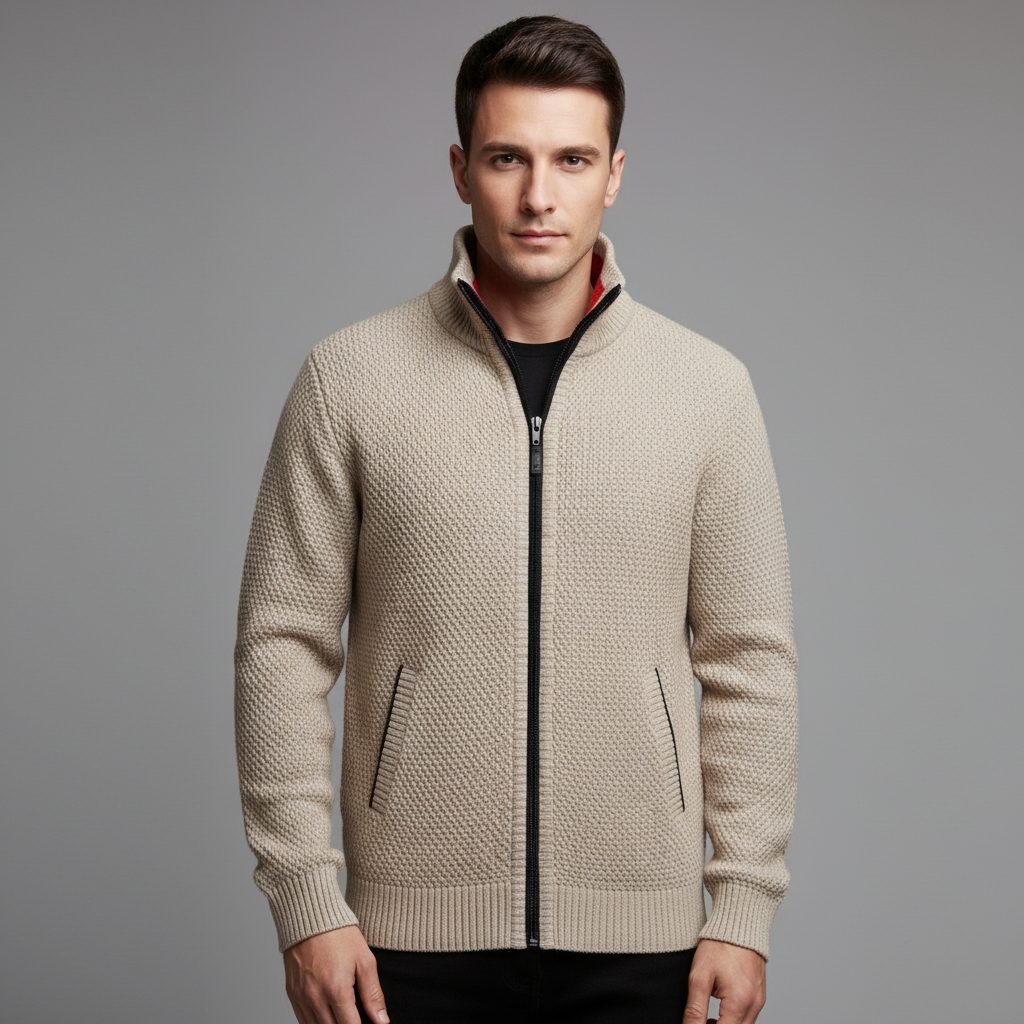 Gebreide Cardigan met Opstaande Kraag voor Heren - View 2