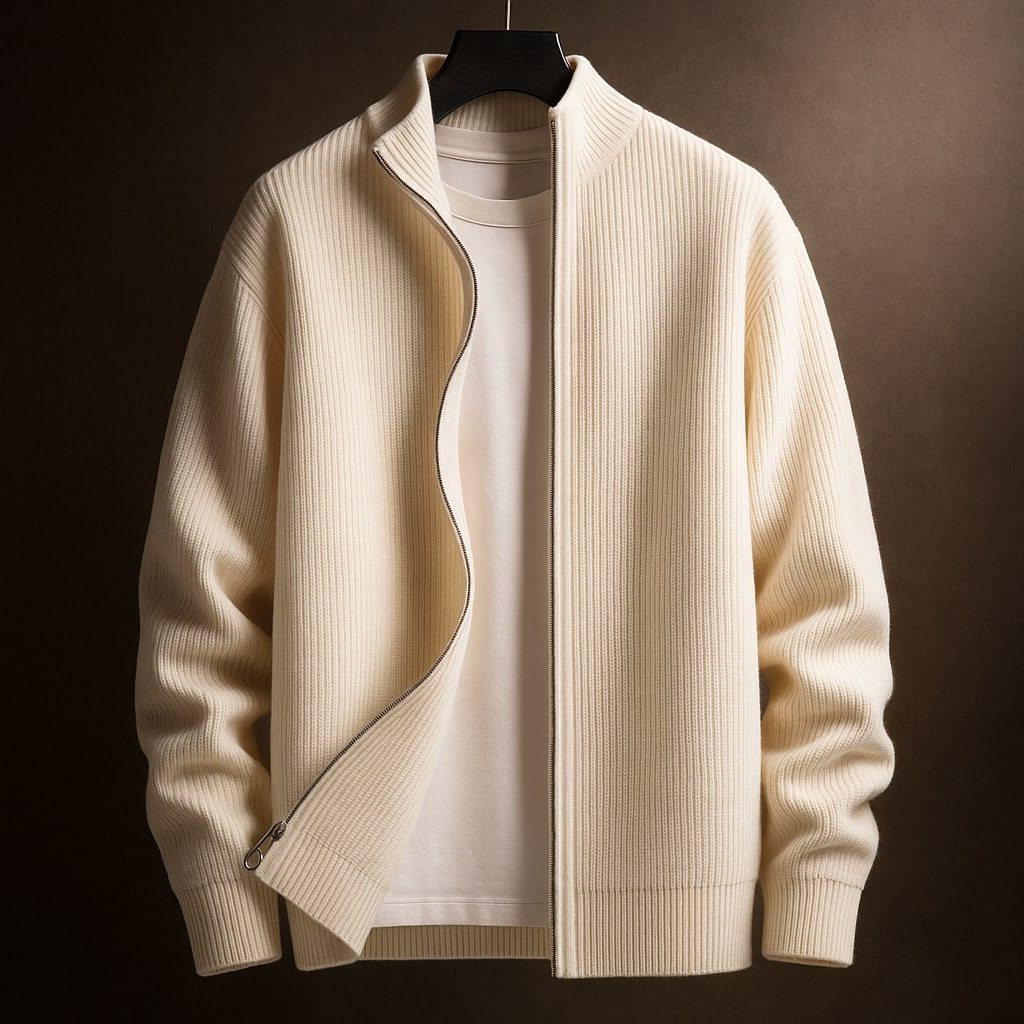 Gebreide Cardigan met Ritssluiting en Opstaande Kraag voor Heren