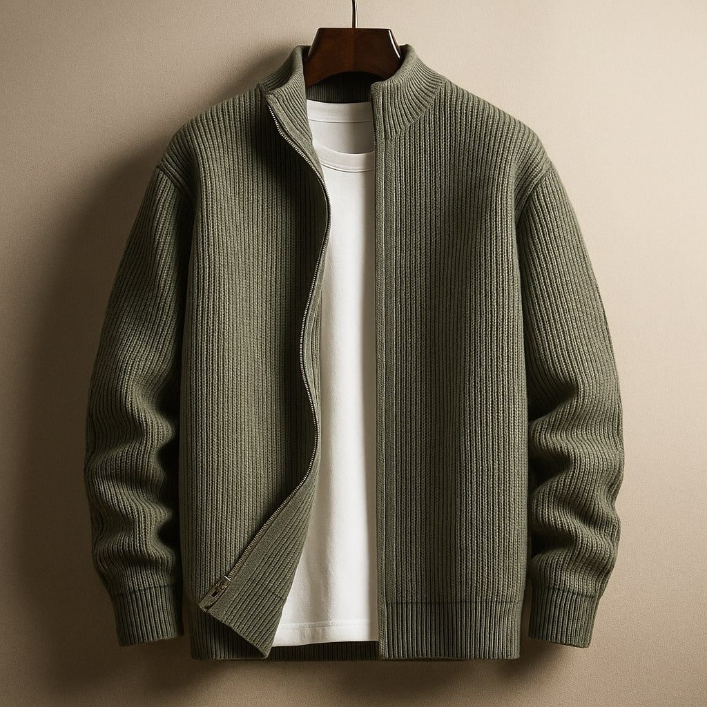 Gebreide Cardigan met Ritssluiting en Opstaande Kraag voor Heren