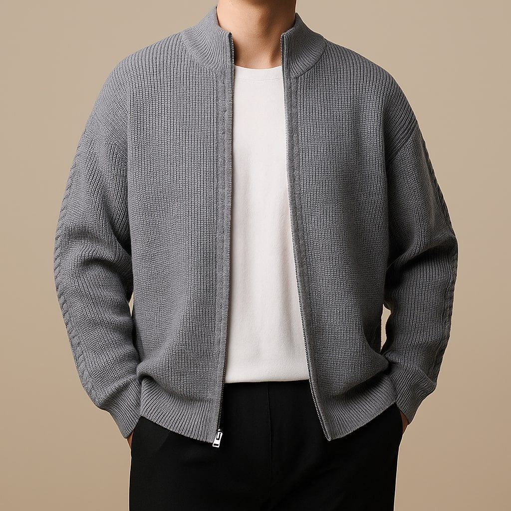 Gebreide Cardigan met Ritssluiting en Opstaande Kraag voor Heren - View 7