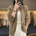 Gebreide Cardigan met Ritssluiting voor Dames - Bruin