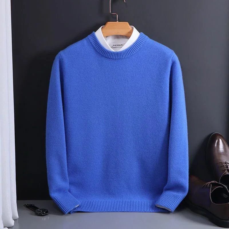 Gebreide Cashmere Trui met Ronde Hals voor Heren - Blauw