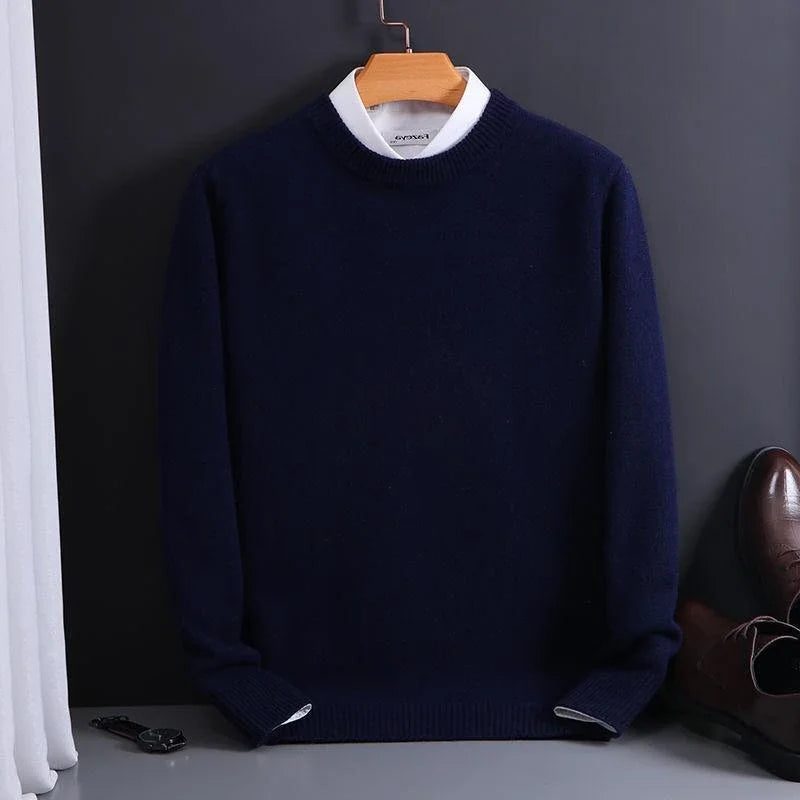 Gebreide Cashmere Trui met Ronde Hals voor Heren - Marineblauw