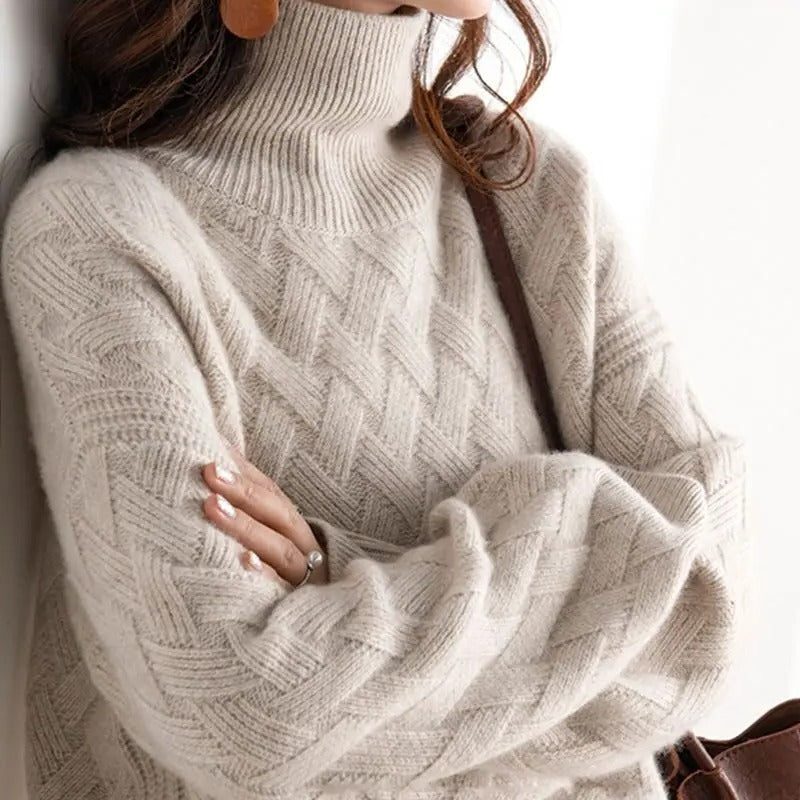 Gebreide Coltrui met Chevron Patroon voor Dames - Camel