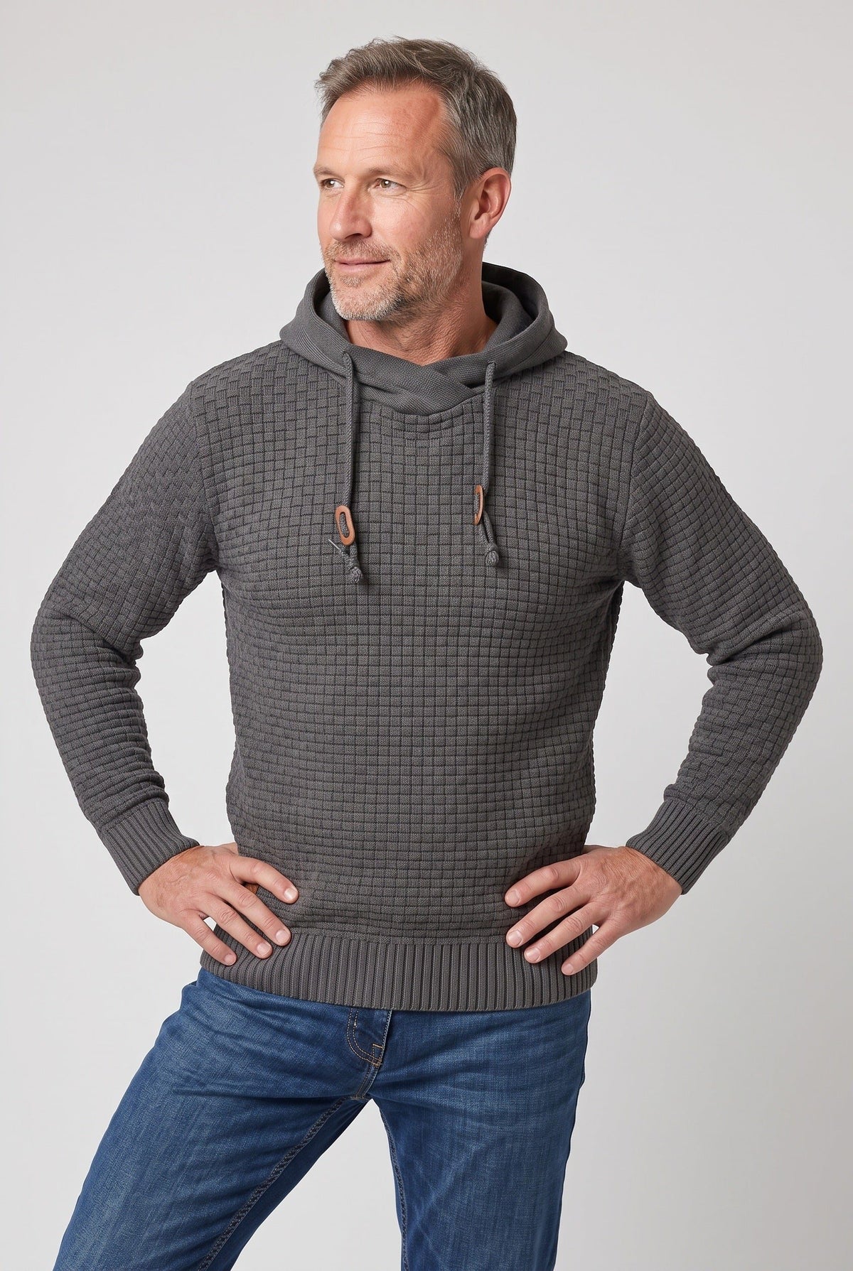 Gebreide Hoodie met Golfpatroon voor Heren - Donkergrijs