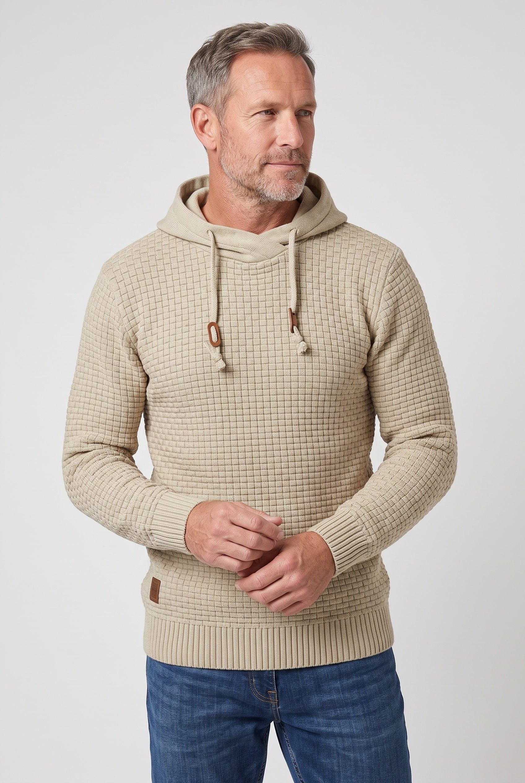 Gebreide Hoodie met Golfpatroon voor Heren - Khaki