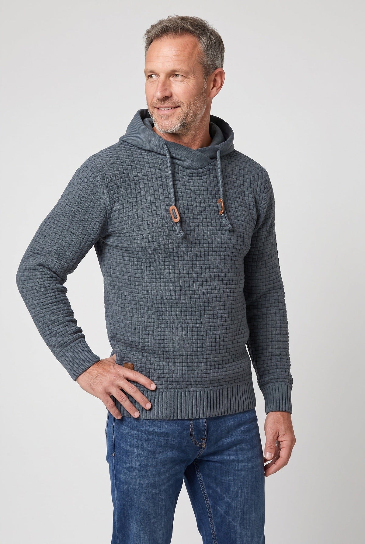 Gebreide Hoodie met Golfpatroon voor Heren - Blauwgrijs