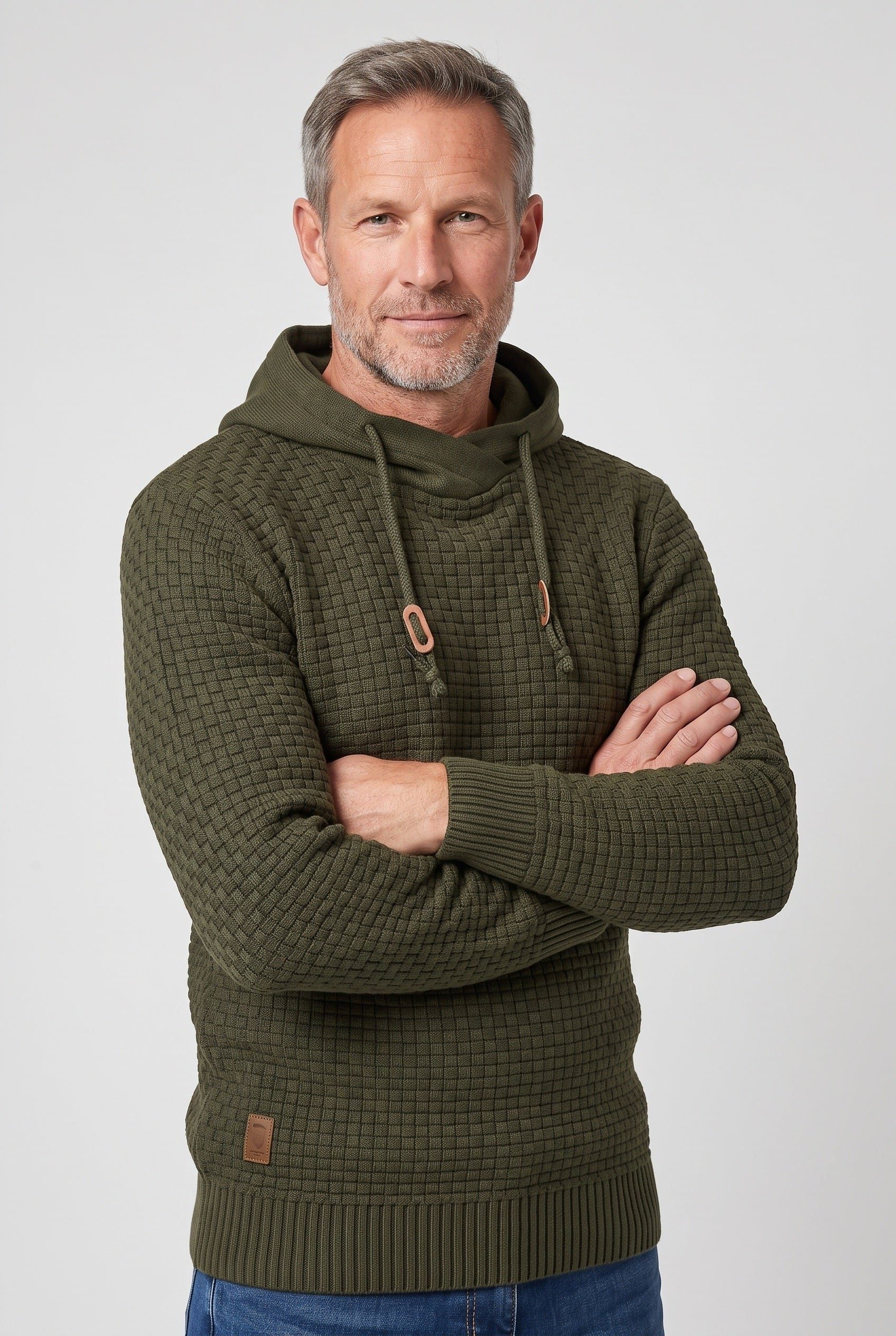 Gebreide Hoodie met Golfpatroon voor Heren - Legergroen