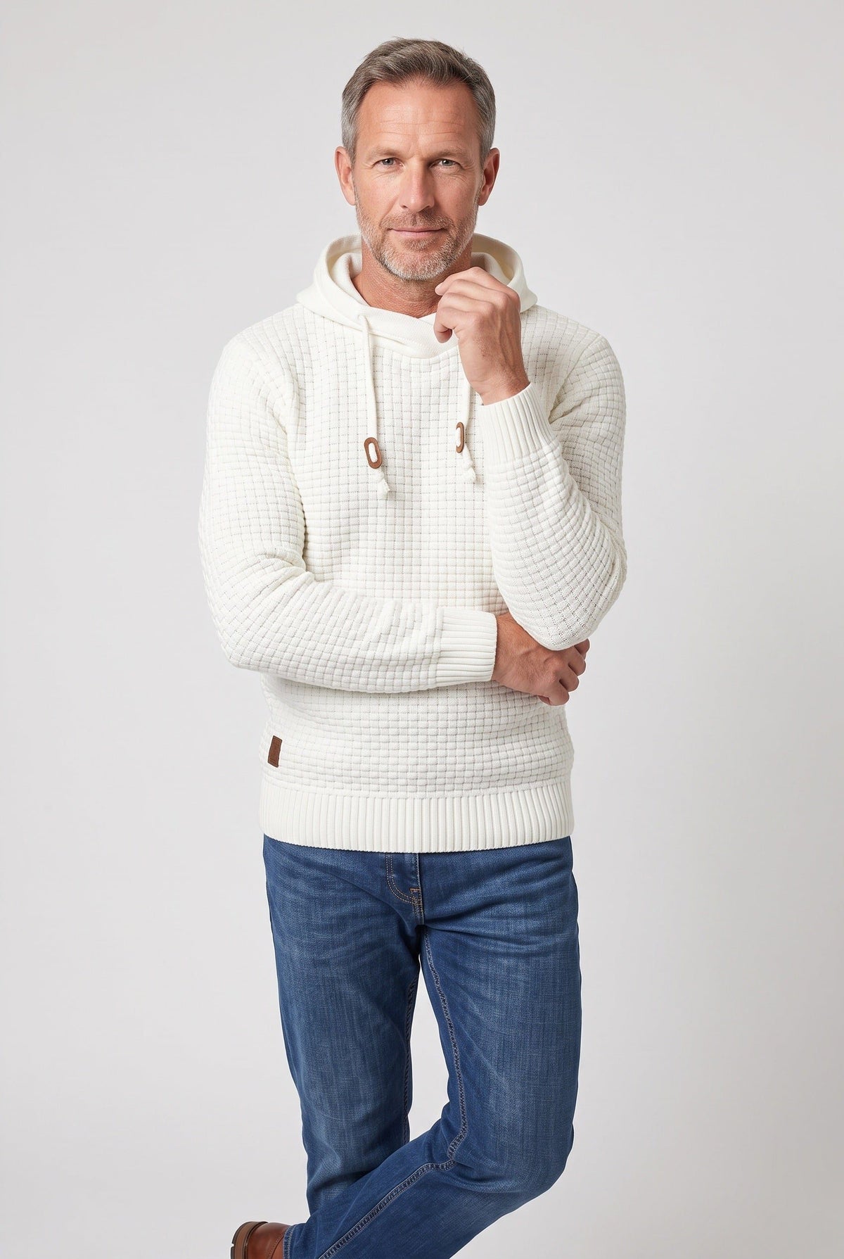 Gebreide Hoodie met Golfpatroon voor Heren - Wit