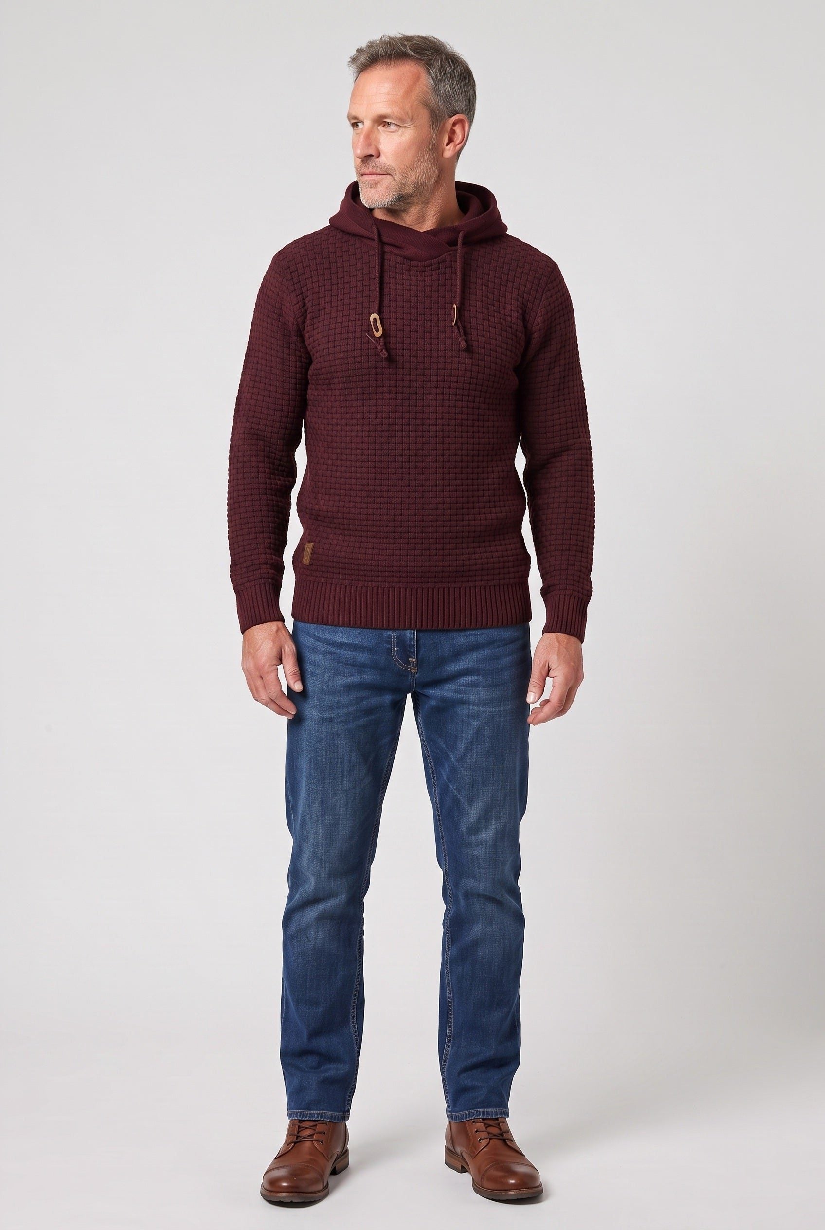 Gebreide Hoodie met Golfpatroon voor Heren - Rood
