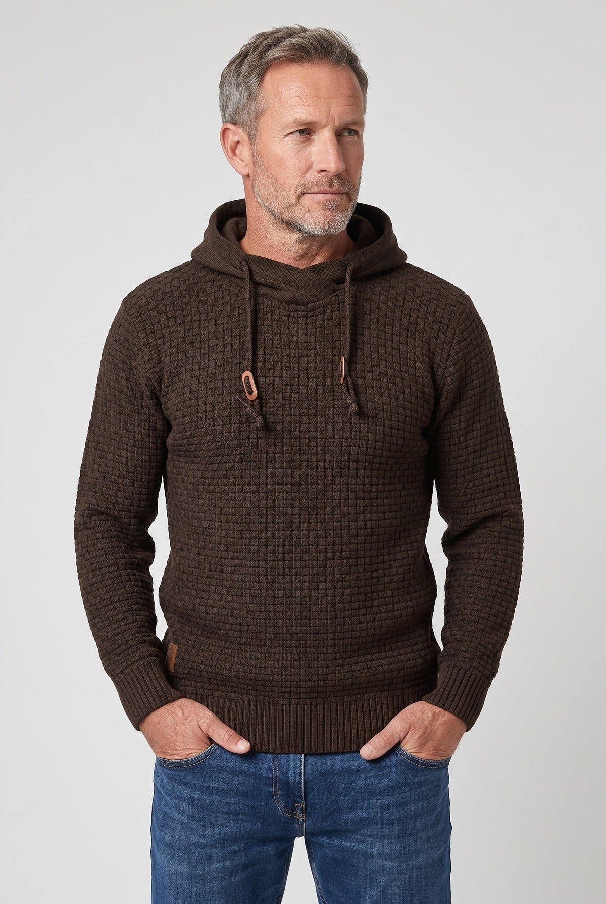 Gebreide Hoodie met Golfpatroon voor Heren - Bruin