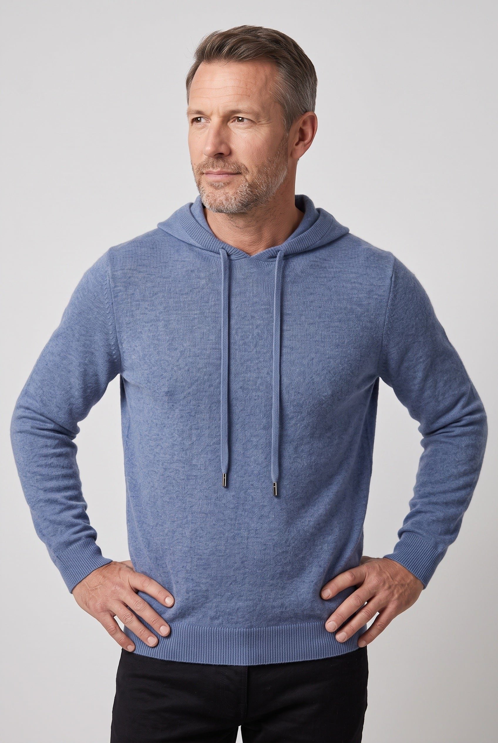 Gebreide Hoodie met Trekkoord voor Heren - Blauw