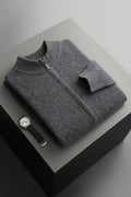 Gebreide Kasjmier Cardigan met Ritssluiting voor Heren - Donkergrijs