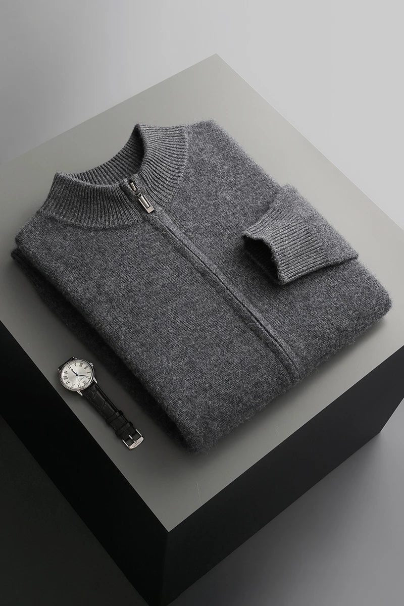 Gebreide Kasjmier Cardigan met Ritssluiting voor Heren - Donkergrijs