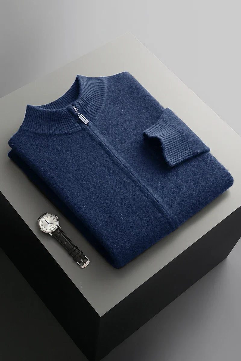 Gebreide Kasjmier Cardigan met Ritssluiting voor Heren - Blauw